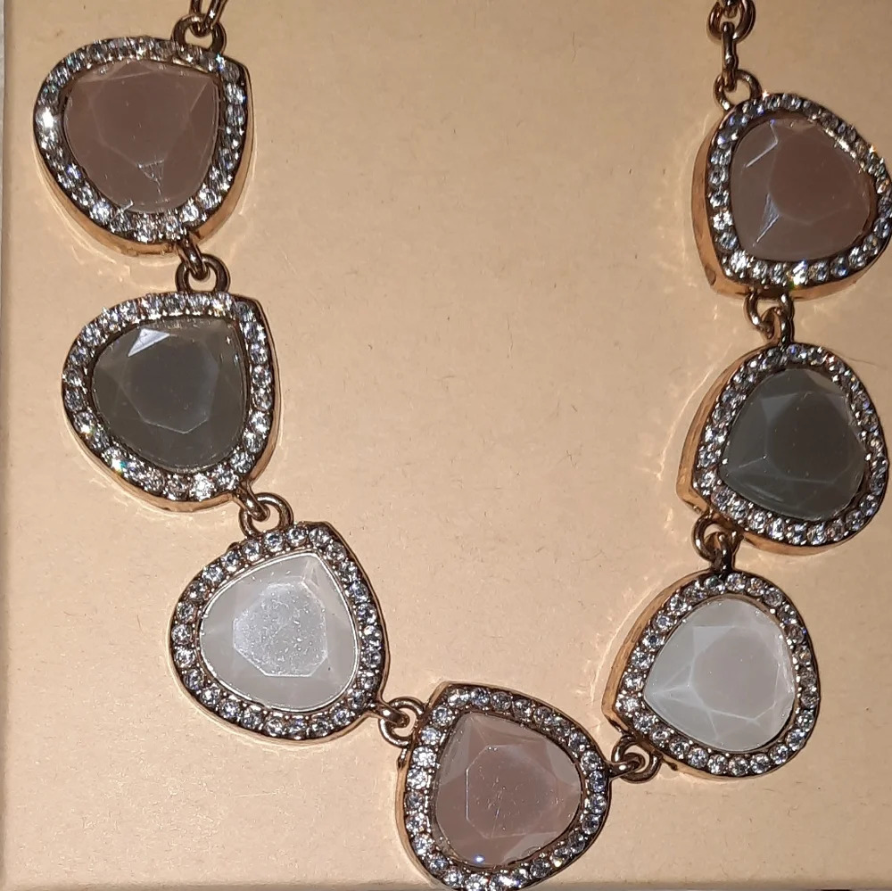 Cubic Zirconia Silvery statement Bib necklace adjustable goldtone